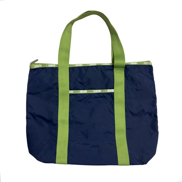 LeSportsac Navy & Green Nylon Tote Bag Lightweight Everyday Carryall - Picture 1 of 12